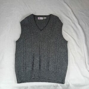 Royal Scott Sweater Vest Mens XL Gray Cable Knit Wool Sleeveless V Neck Pullover